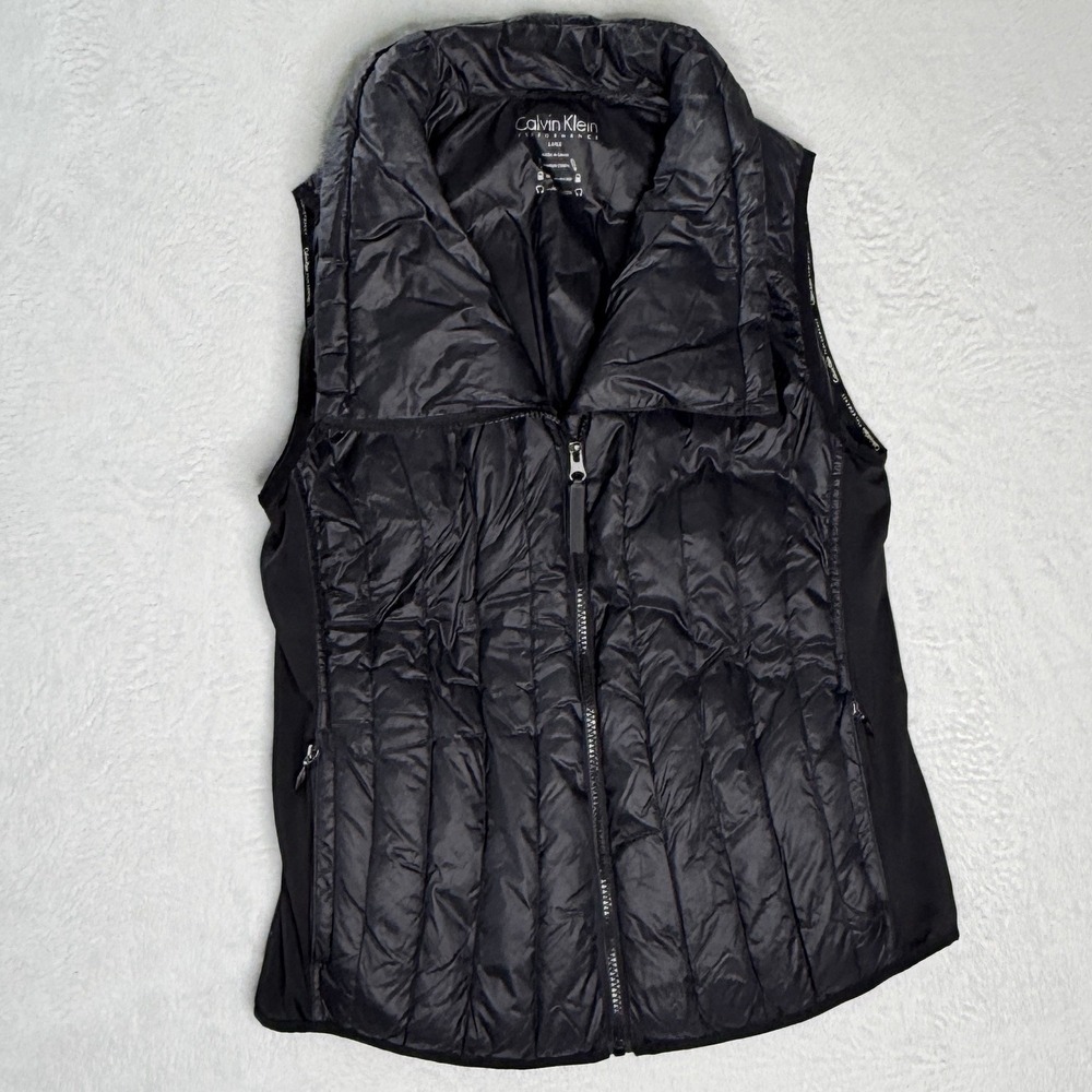 Calvin Klein Performance Womens L Black Packable Down Puffer Vest Zip Collar